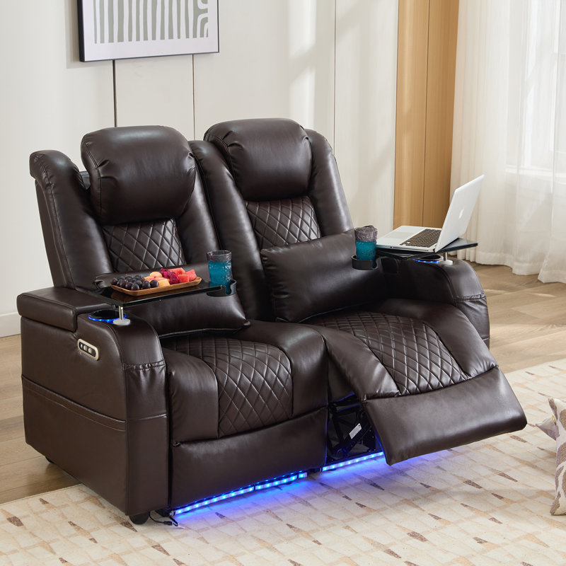 Home Theater Seating Seats Game Movie Theater Chairs Theater Recliner Sofa With 7 Colors Ambient Lighting Lumbar Pillow Side Pocket Tray Table